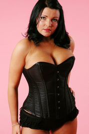 Plus Steel Boned Jacquard Floral Black Corset