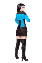 Playgirl Long Overbust Black & Blue Steel Boned Corset
