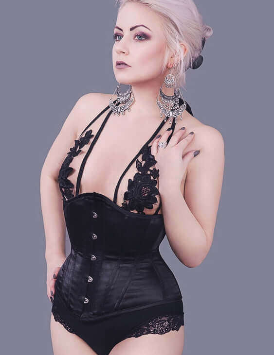 Black Satin Steel Boned Corset