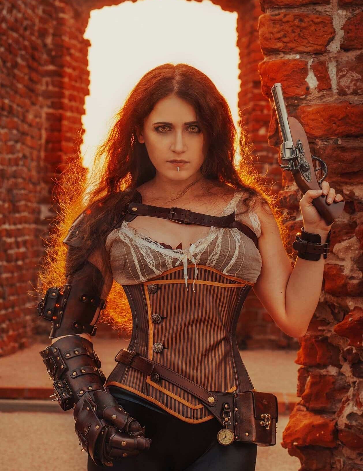 Kinnaird Ireland Brown Stripe Lilah Steel Boned Cincher Corset
