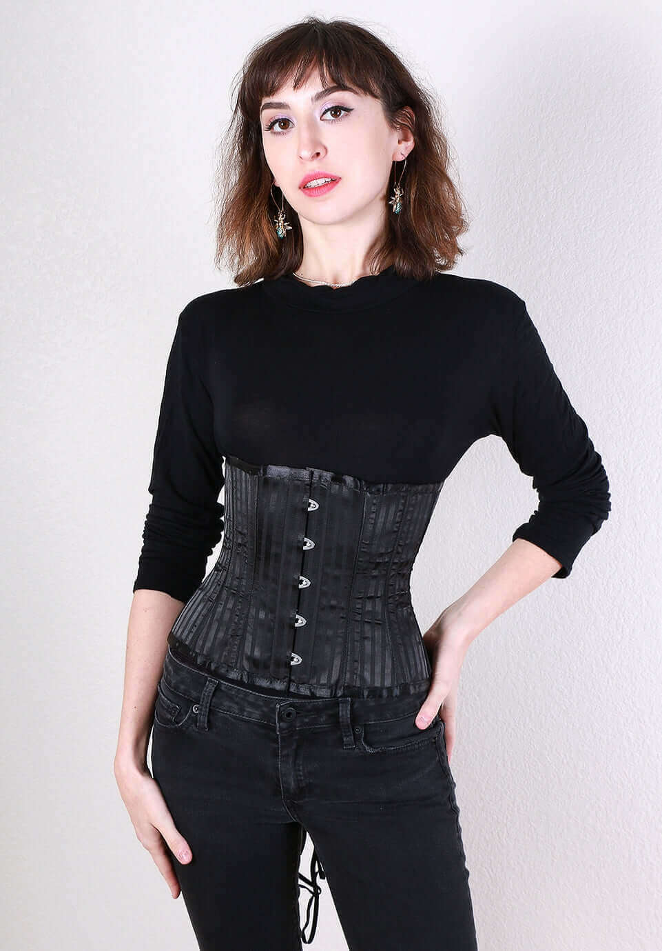Playgirl Steel Boned Black Shadow Stripe Cincher Corset