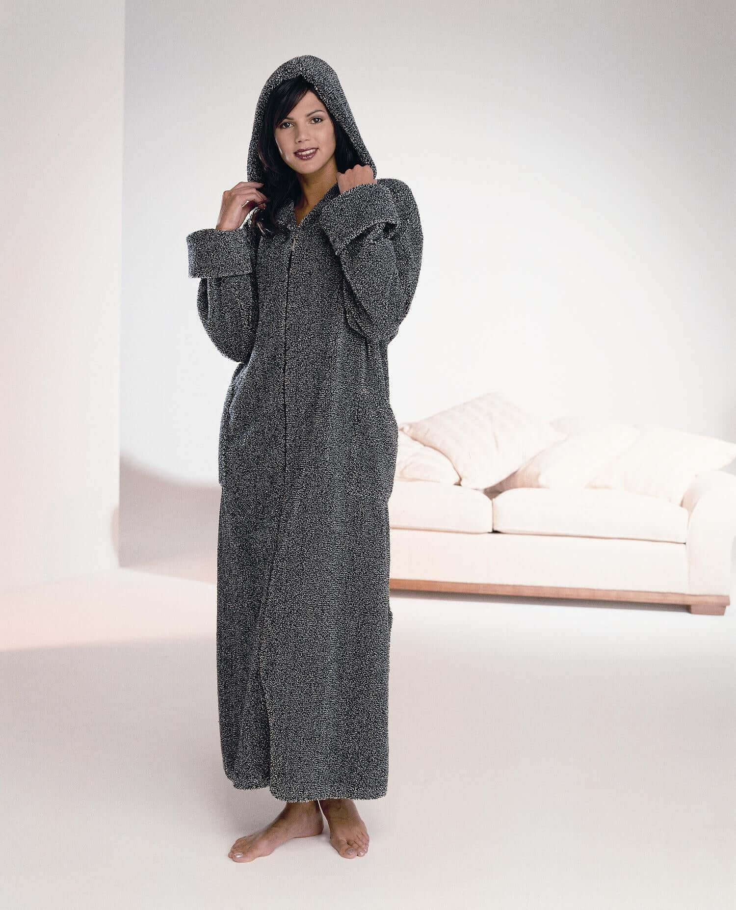 Zip Robe With Hood In Exclusive Speckle Cotton Chenille – True Corset CA