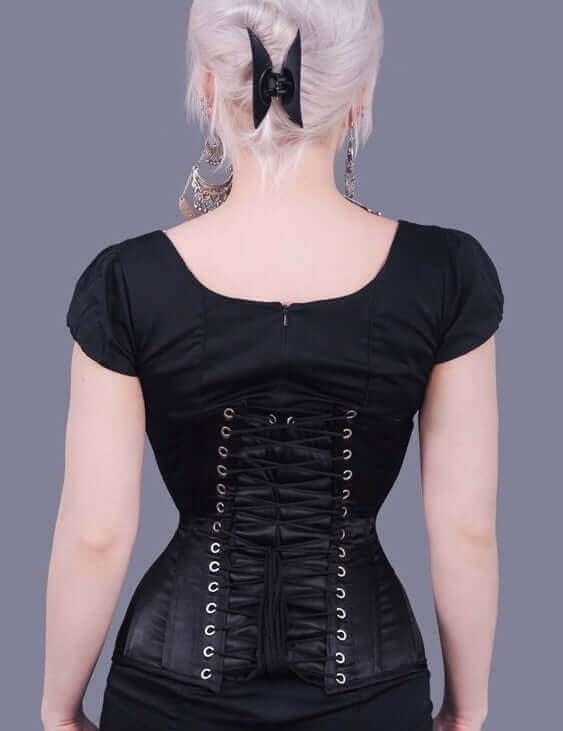 Black Satin Long Steel Boned Corset