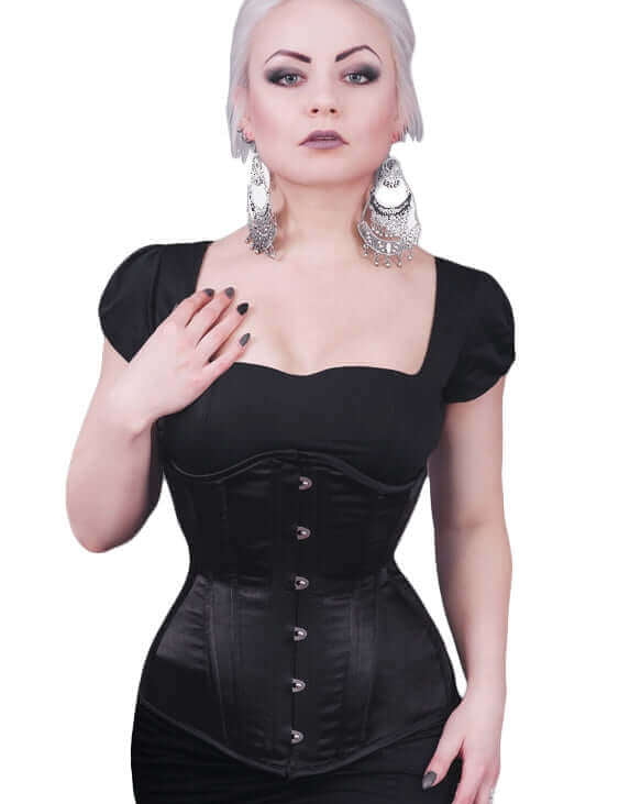 Black Satin Long Steel Boned Corset