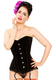 Playgirl Nina Long Overbust Black Velvet Steel Boned Corset
