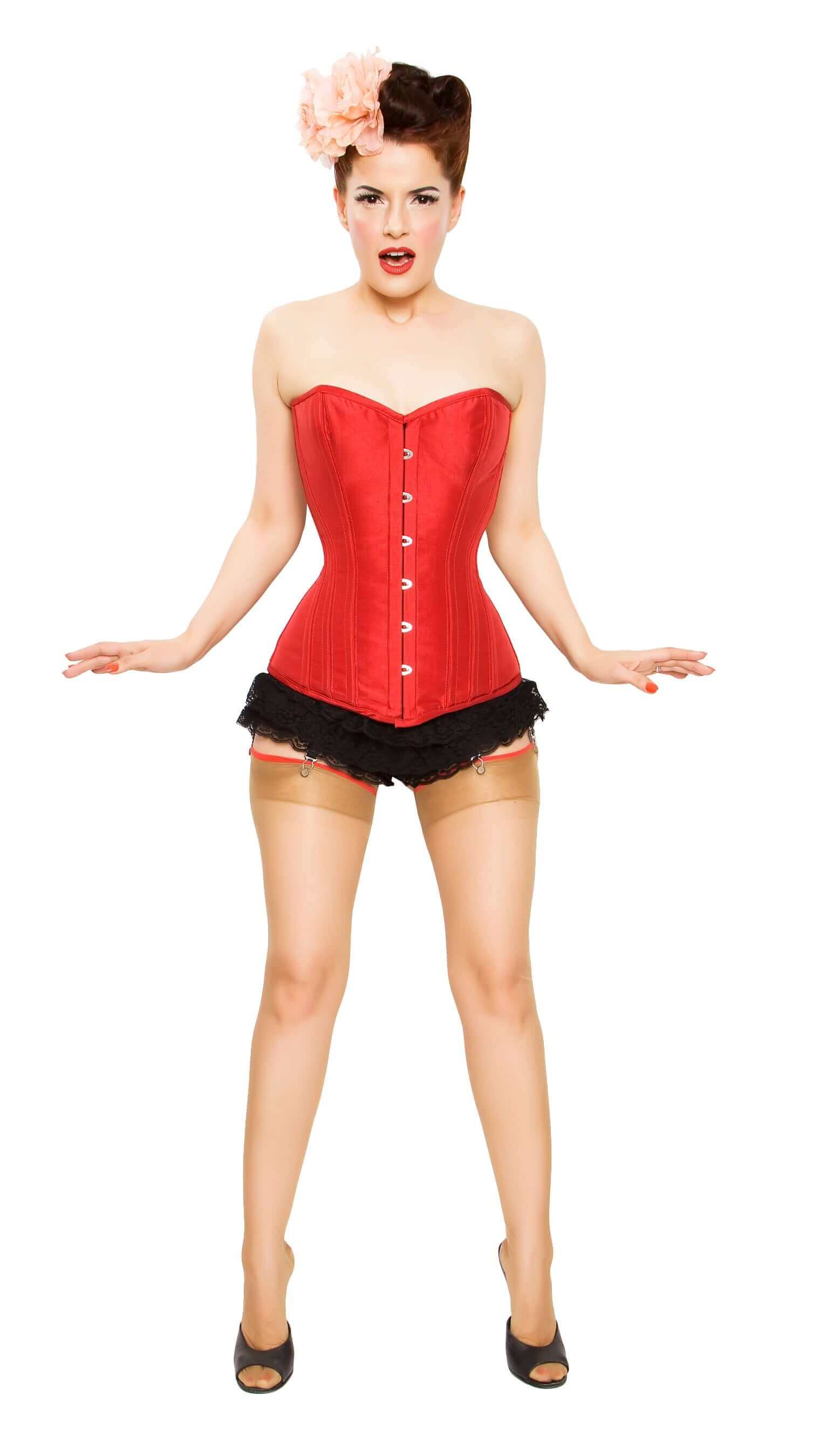 Red Tafetta Corset Dress With Long Corset