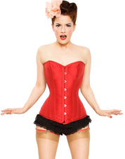 Red Tafetta Corset Dress With Long Corset