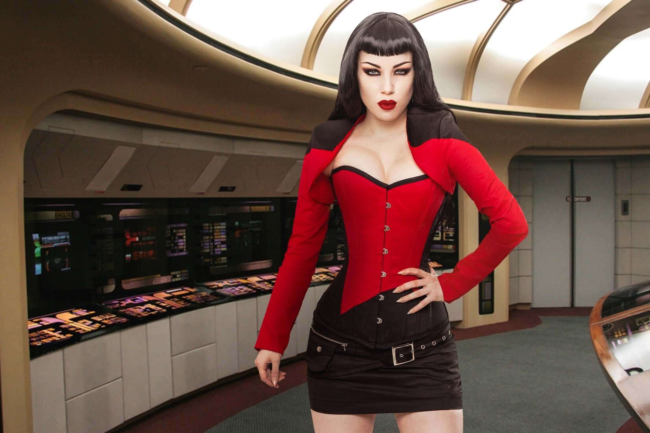 Red Captain 1st Officer Steel Boned Corset & Shrug