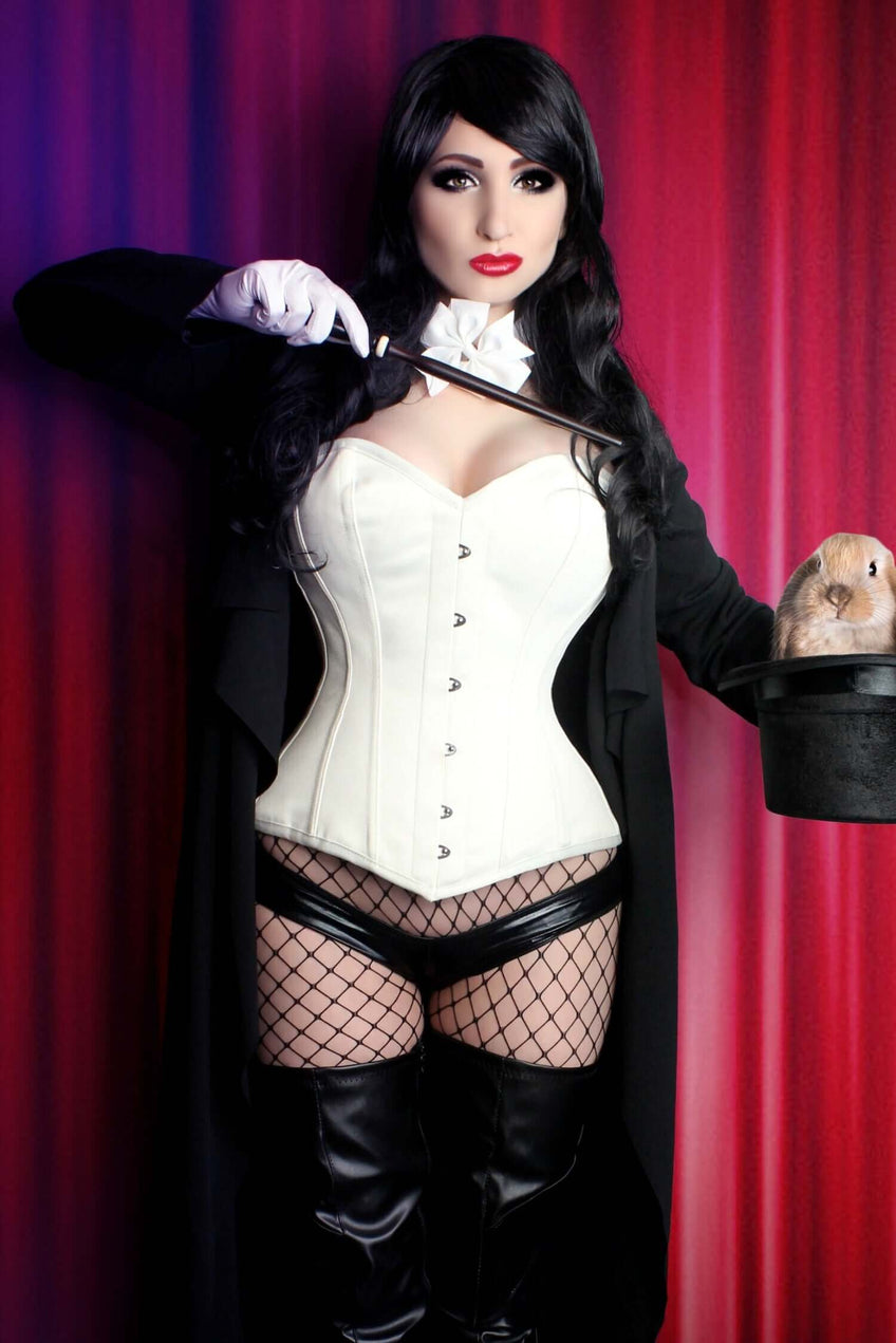 Playgirl Nina Long Satin Overbust Ivory Steel Boned Corset