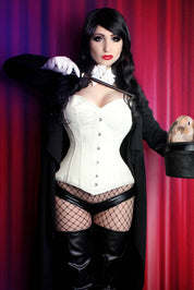 Playgirl Nina Long Satin Overbust Ivory Steel Boned Corset