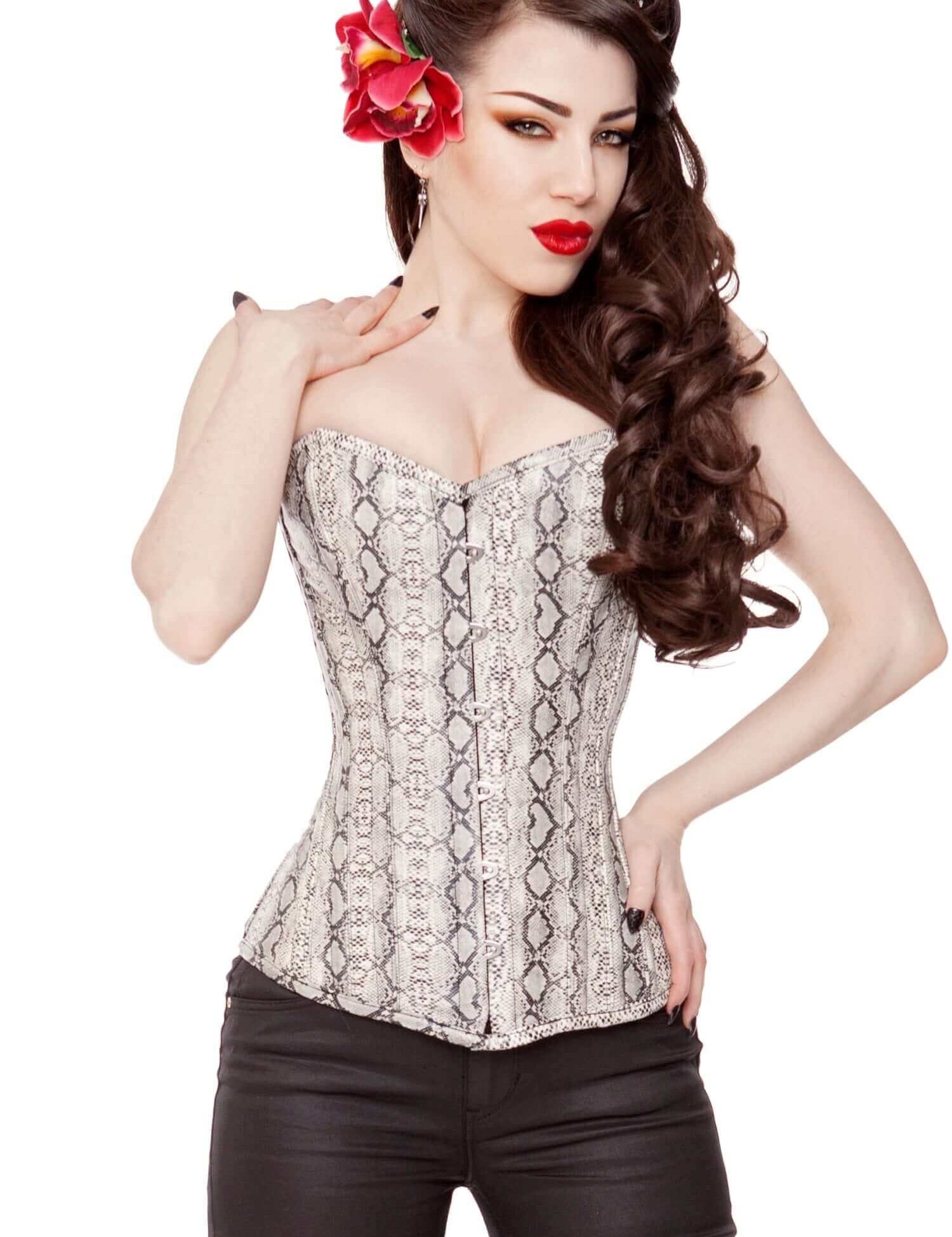 Playgirl Long Faux Snake Skin Overbust Steel Boned Corset
