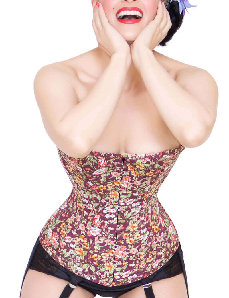 Playgirl Wine Floral Overbust Steel Boned Corset