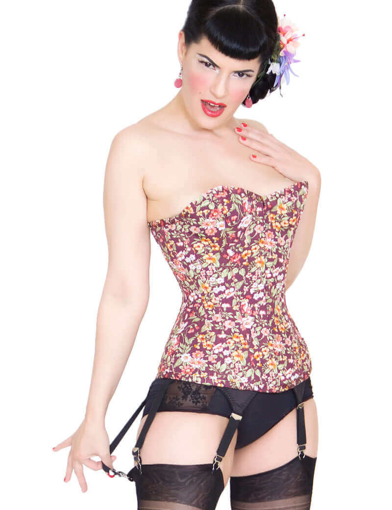 Playgirl Wine Floral Overbust Steel Boned Corset